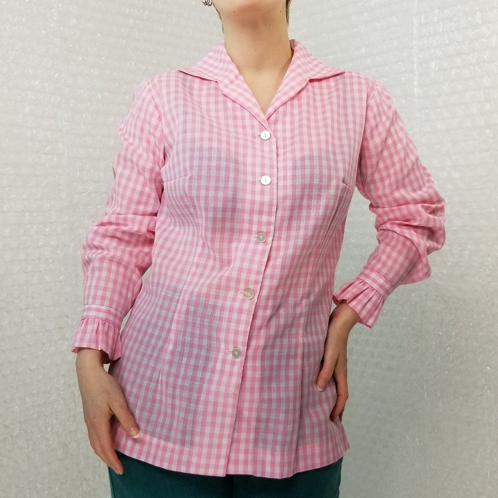 1960s Midge Grant pink gingham button-up